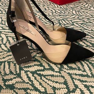 Zara black heels with vinyl detail NWT Sz 9